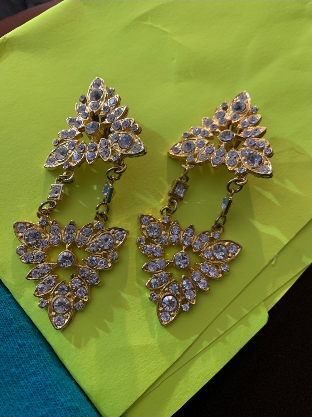 Gold-Tone Crystal Drop Clip-on Earrings - Elegant Statement Jewelry
